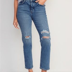 Old Navy Extra High-Waisted Button-Fly Straight Ripped Jeans